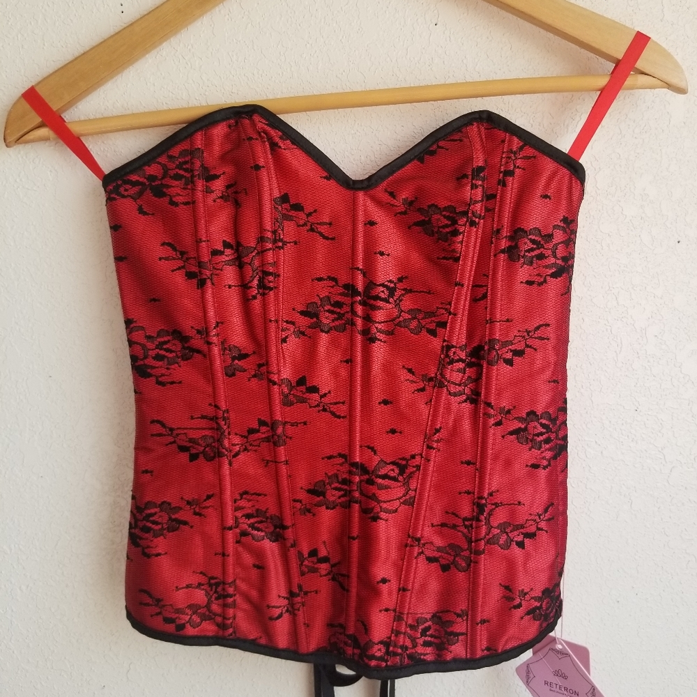 New Strapless Corset ladies small red and black